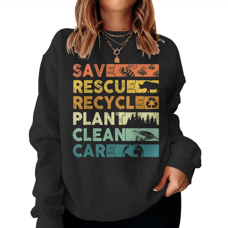 Earth Day 2023 Save Bees Rescue Animals Recycle Plastics  Women Crewneck Graphic Sweatshirt
