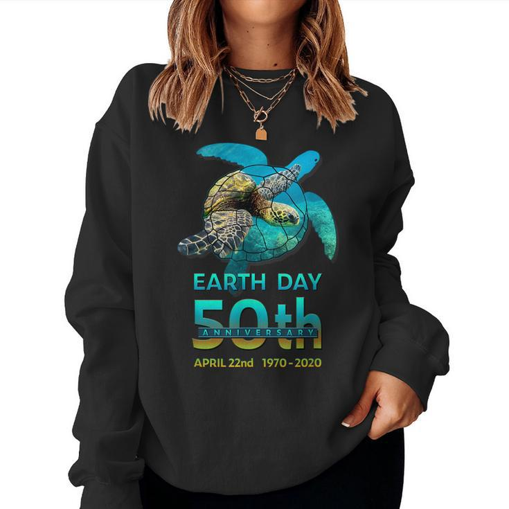 Earth Day 50Th Anniversary Sea Turtle Silhouette Women Sweatshirt