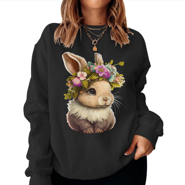 Easter Bunny Rabbit Women - Happy Bunny Flower Graphic Girls Women Sweatshirt