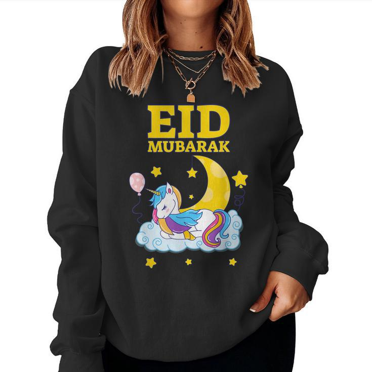Eid Mubarak Present For Kids Mom Girls Eid Mubarak Unicorn Women Sweatshirt