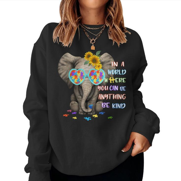Elephant Autism  Be Kind Autism Awareness Girls Boys  Women Crewneck Graphic Sweatshirt