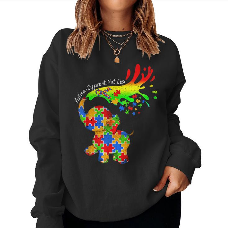 Elephant Autism Different Not Less Be Kind Puzzle Piece Mom  Women Crewneck Graphic Sweatshirt
