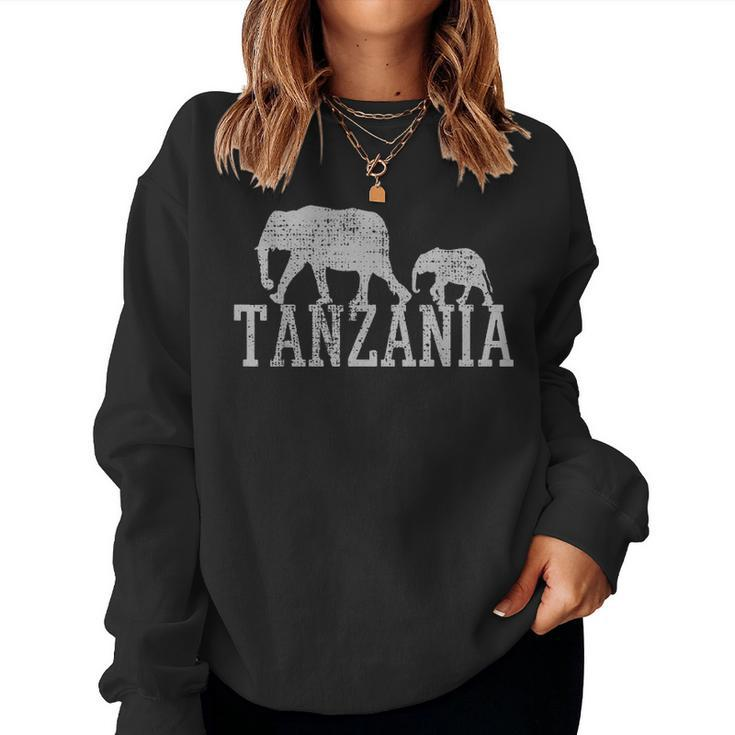 Elephant Family Baby Mother Dad Africa Tanzania Vintage Women Crewneck Graphic Sweatshirt