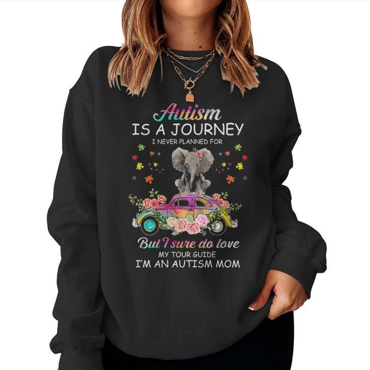 Elephant Riding Truck Funny Autism Awareness Gift For Mom Women Crewneck Graphic Sweatshirt