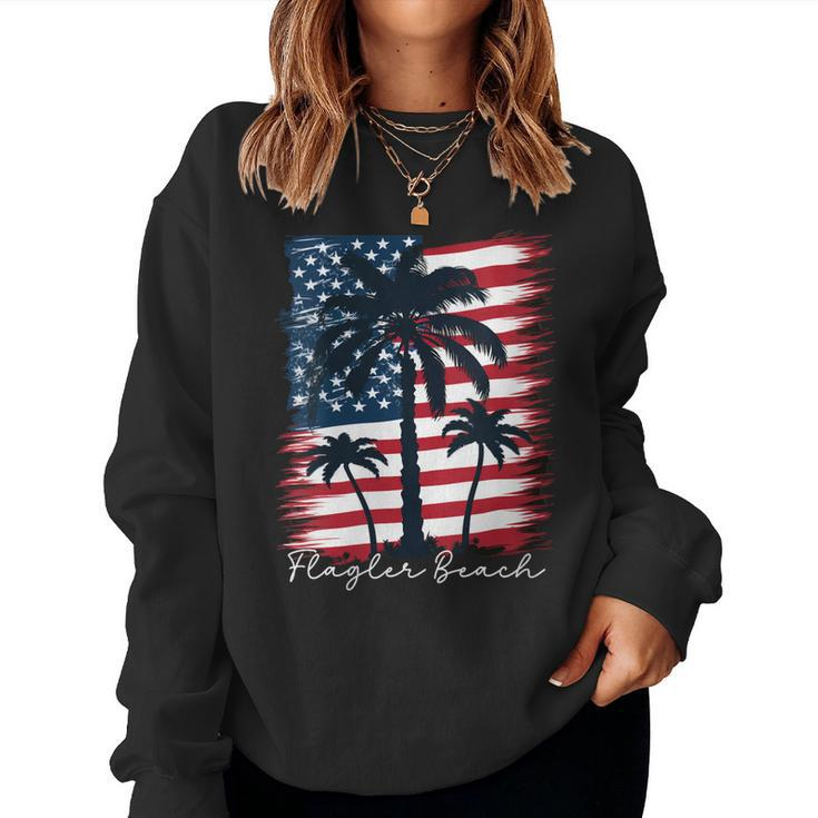 Womens Flagler Beach - Patriotic American Flag Palm Trees Women Sweatshirt