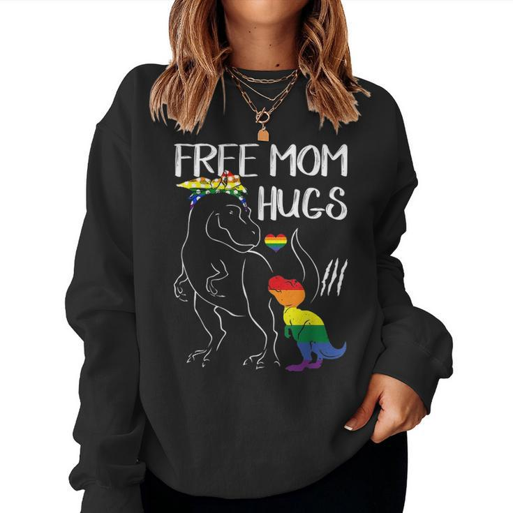 Free Mom Hugs Lgbt Pride Mama Dinosaur Rex  Gift V2 Women Crewneck Graphic Sweatshirt