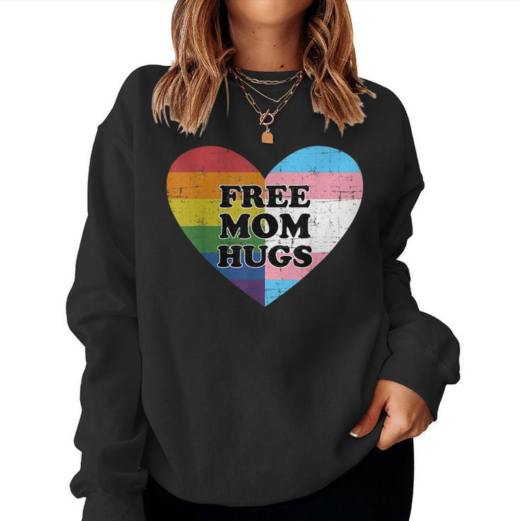 Free Mom Hugs With Rainbow And Transgender Flag Heart Women Sweatshirt