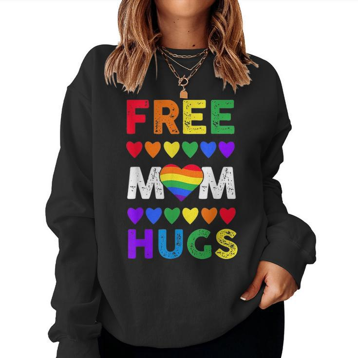 Free Mom Hugs T Rainbow Heart Lgbt Pride Month Women Crewneck Graphic Sweatshirt