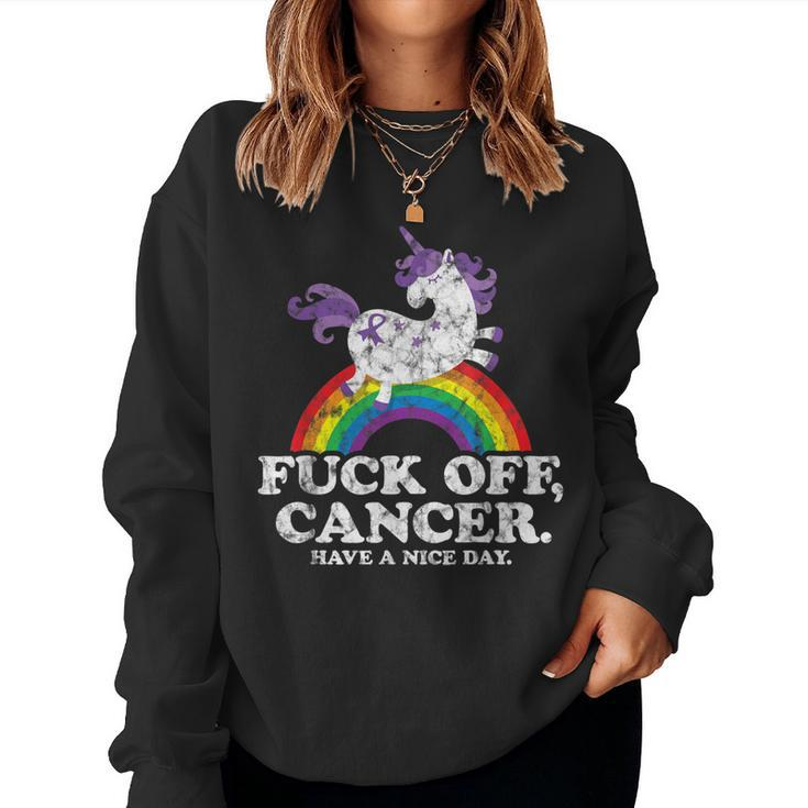 Fuck Off Cancer Survivor Quote Unicorn Rainbow Women Sweatshirt