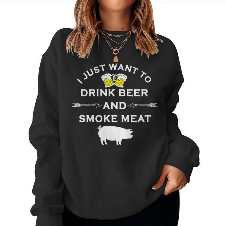 Funny Bbq  Drink Beer Smoke Meat  Grill  Women Crewneck Graphic Sweatshirt