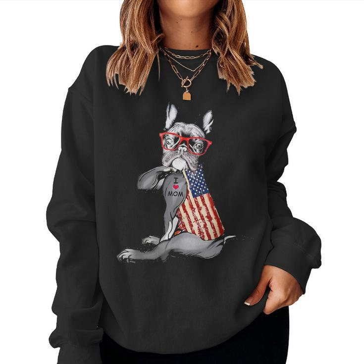 Funny Dog French Bulldog I Love Mom Tattoo Gift Women Crewneck Graphic Sweatshirt