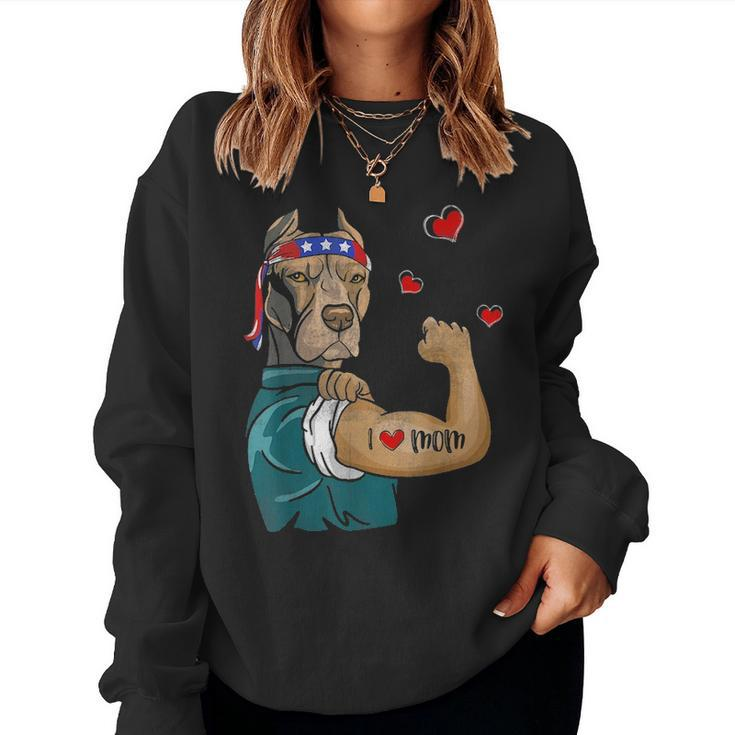 Funny Dog Pitbull I Love Mom Tattoo Gifts Mothers Day Women Crewneck Graphic Sweatshirt