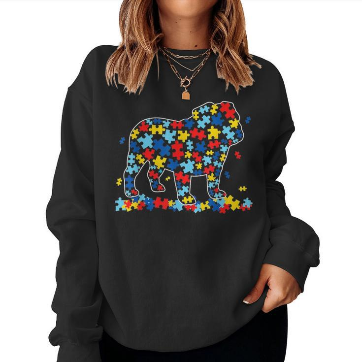 Funny English Bulldog Autism Awareness Dog Dad Mom Gift Women Crewneck Graphic Sweatshirt