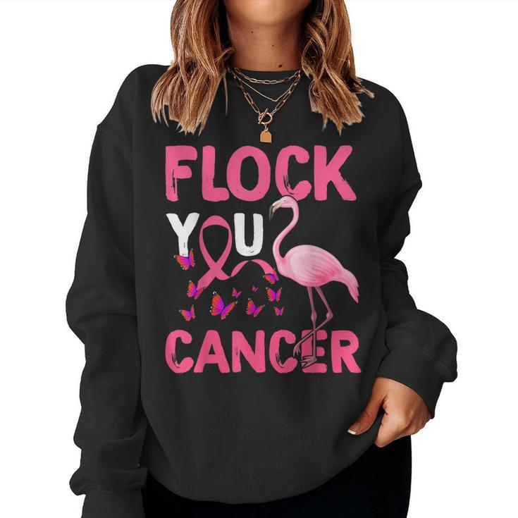 Funny Flock You Flamingo Cancer Breast Cancer  Women Crewneck Graphic Sweatshirt