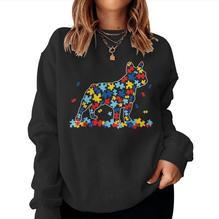 Funny French Bulldog Autism Awareness Dog Dad Mom Gift Women Crewneck Graphic Sweatshirt