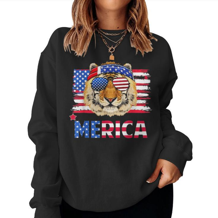 Funny Hanging With Tiger Mom Merica 4Th July Women Crewneck Graphic Sweatshirt