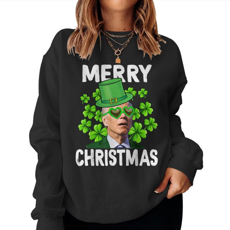 Funny Joe Biden Merry Christmas Confused St Patricks Day  V3 Women Crewneck Graphic Sweatshirt