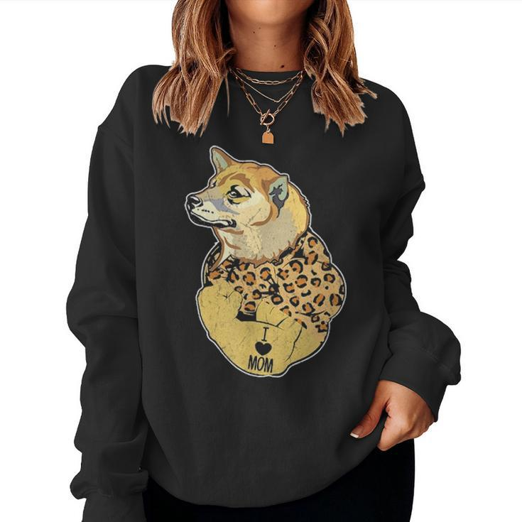 Funny Leopard Dog Shiba Mom Costume Mothers Day Gift Women Crewneck Graphic Sweatshirt