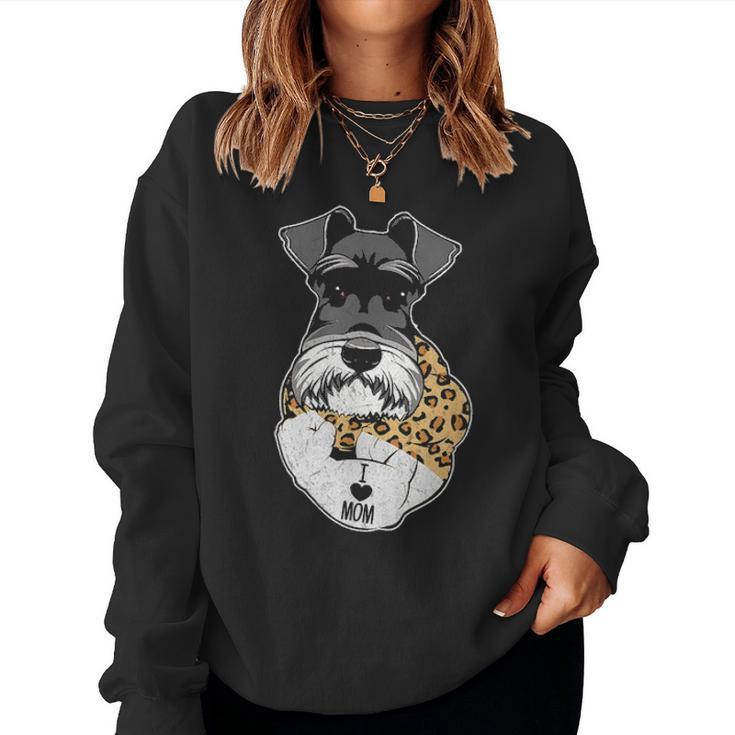 Funny Leopard Schnauzer Mom Costume Mothers Day Gift Women Crewneck Graphic Sweatshirt