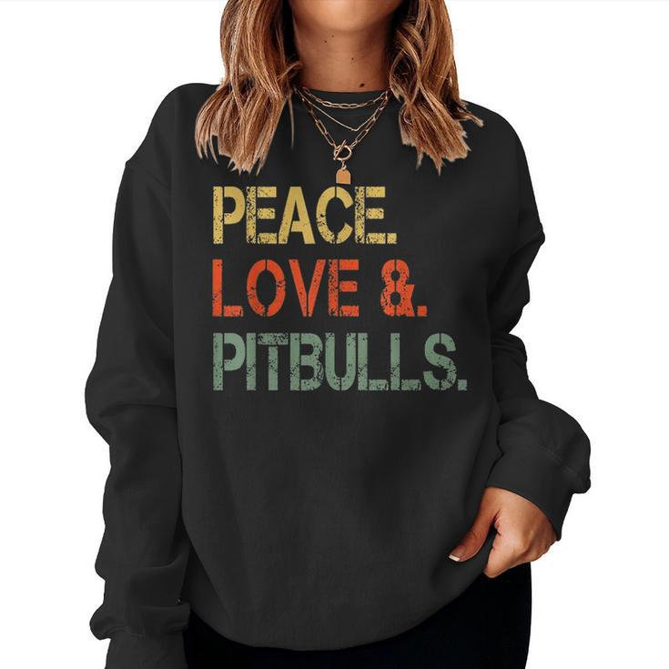 Funny Peace Love Pitbulls  Pittie Mom Gifts Pibbles Dad Women Crewneck Graphic Sweatshirt