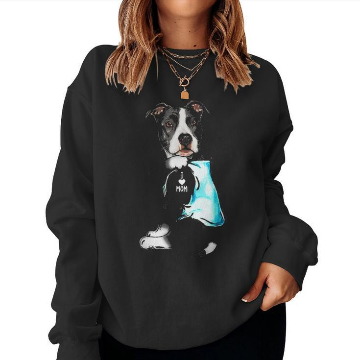 Funny Pit Bull Dog I Love Mom Tattoo Pit Bull Lover Gift Women Crewneck Graphic Sweatshirt