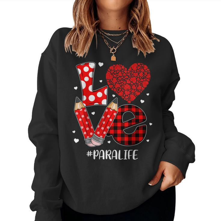 Funny Plaid Heart Love Para Life Valentine Day Christmas Women Crewneck Graphic Sweatshirt