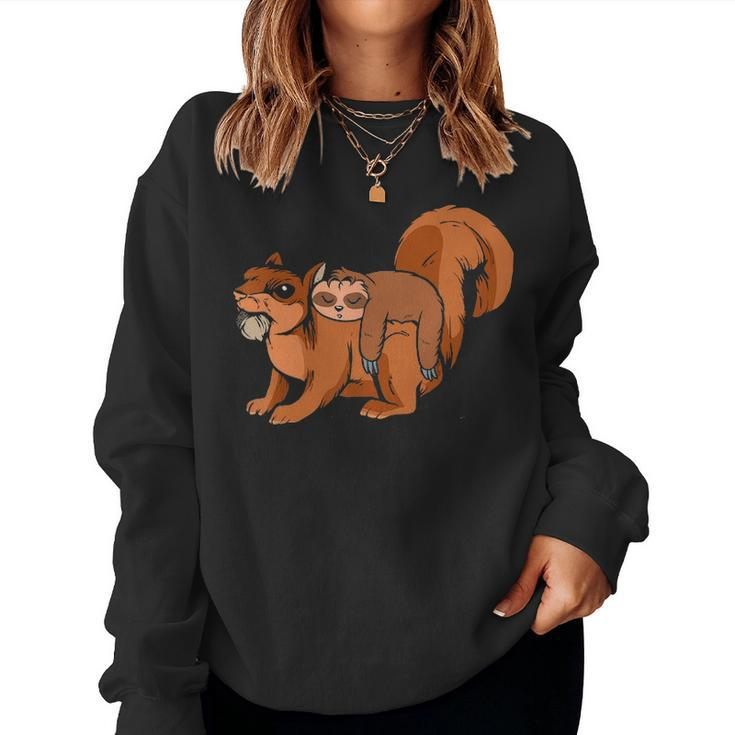 Funny Sloth Riding Squirrel Sloth Lover Gift Women Crewneck Graphic Sweatshirt