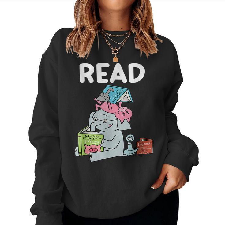 Funny Teacher Library Read Book Club Piggie Elephant Pigeons  V6 Women Crewneck Graphic Sweatshirt - Thegiftio