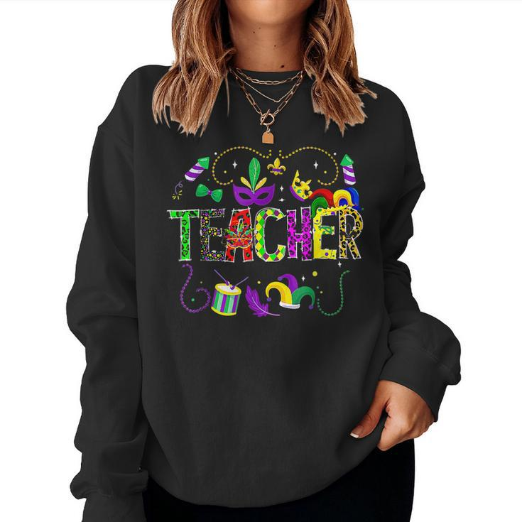 Funny Teacher Mardi Gras Family Matching Outfit  V3 Women Crewneck Graphic Sweatshirt