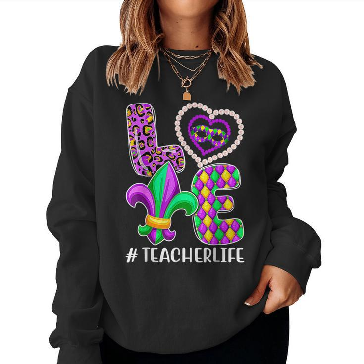 Funny Teacher Mardi Gras Family Matching Outfit  V4 Women Crewneck Graphic Sweatshirt
