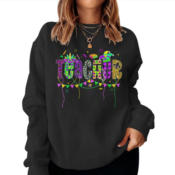 Funny Teacher Mardi Gras Festival Family Matching Outfit   V2 Women Crewneck Graphic Sweatshirt