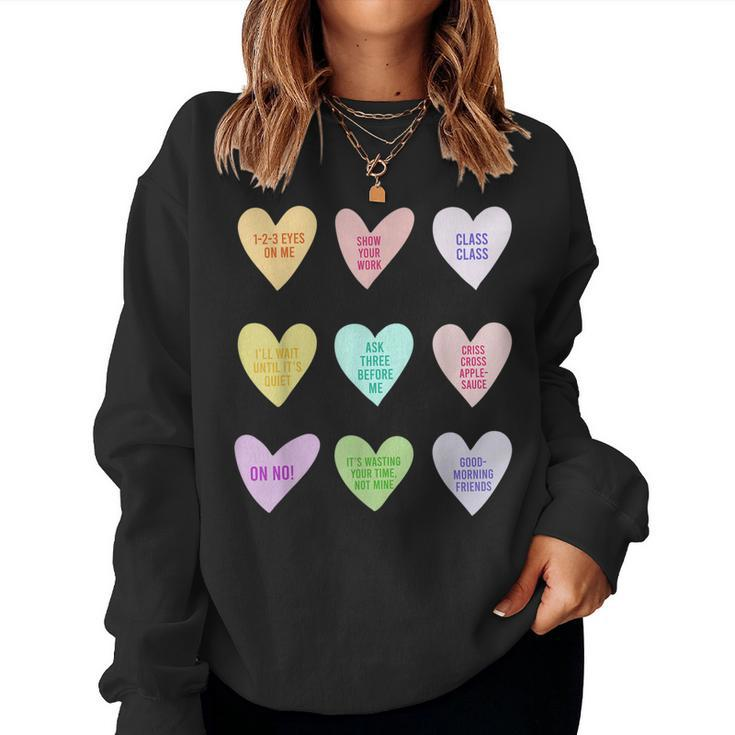 Funny Teacher Valentines Day Conversation Heart School  Women Crewneck Graphic Sweatshirt