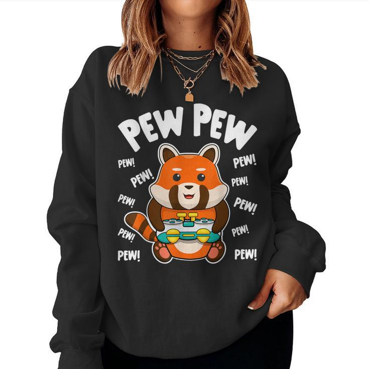 Gamer Red Panda Pew Pew Cute Kawaii Red Panda Video Games Women Sweatshirt