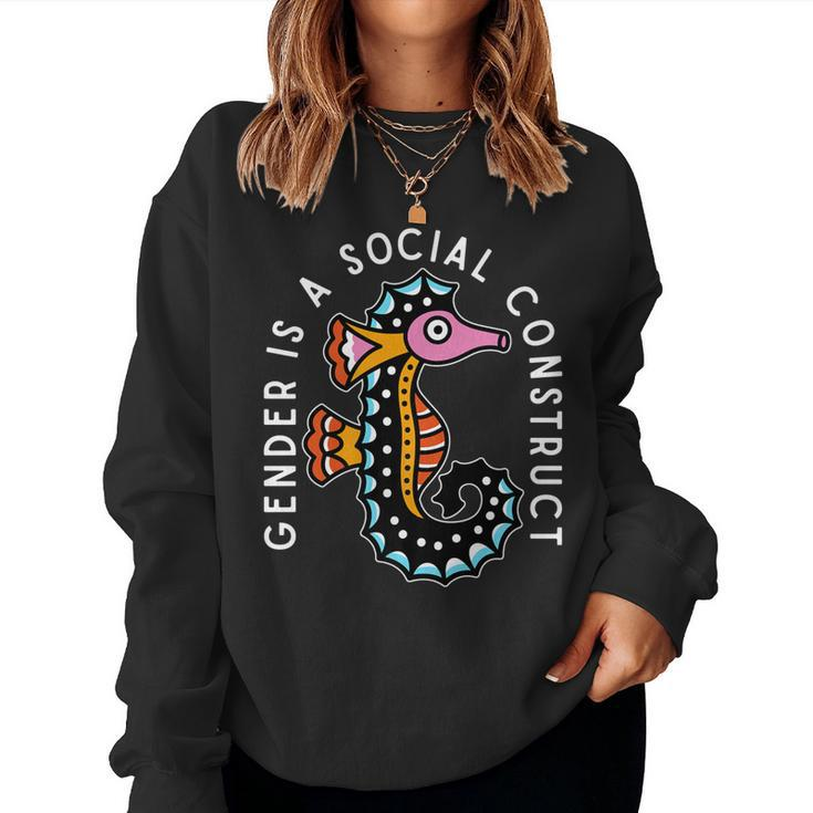 Gender Is A Social Construct Seahorse Sea Creature   Women Crewneck Graphic Sweatshirt
