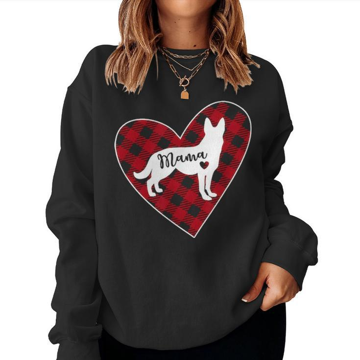 German Shepherd Mom Buffalo Plaid Heart Lover Gift Women Crewneck Graphic Sweatshirt