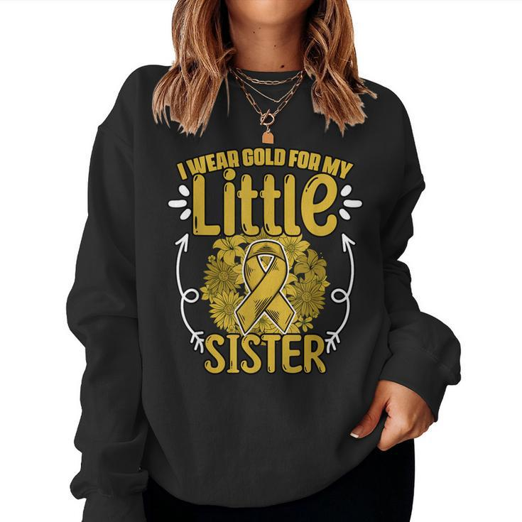 Gold For Little Sister Gold Ribbon Childhood Cancer Women Sweatshirt