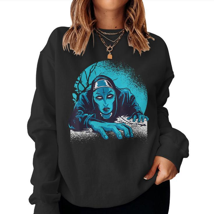 Goth Nun Religious Sister Antichrist Evil Goth Cross Women Sweatshirt