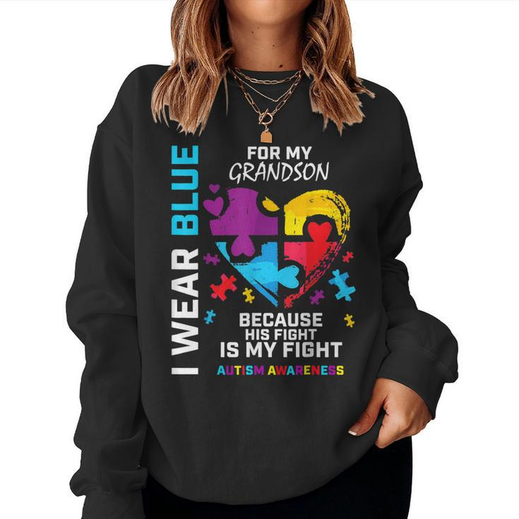 Grandma Grandpa I Wear Blue For My Grandson Autism Awareness  Women Crewneck Graphic Sweatshirt