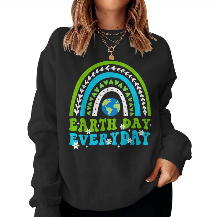 Groovy Earth Day Save Our Home Go Planet Rainbow Earth Women Sweatshirt
