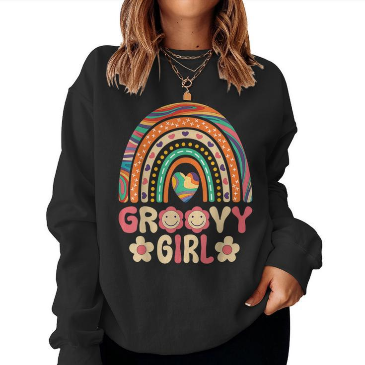 Groovy Girl 60S Theme Costume Cute 70S Outfit Rainbow Hippie Women Sweatshirt