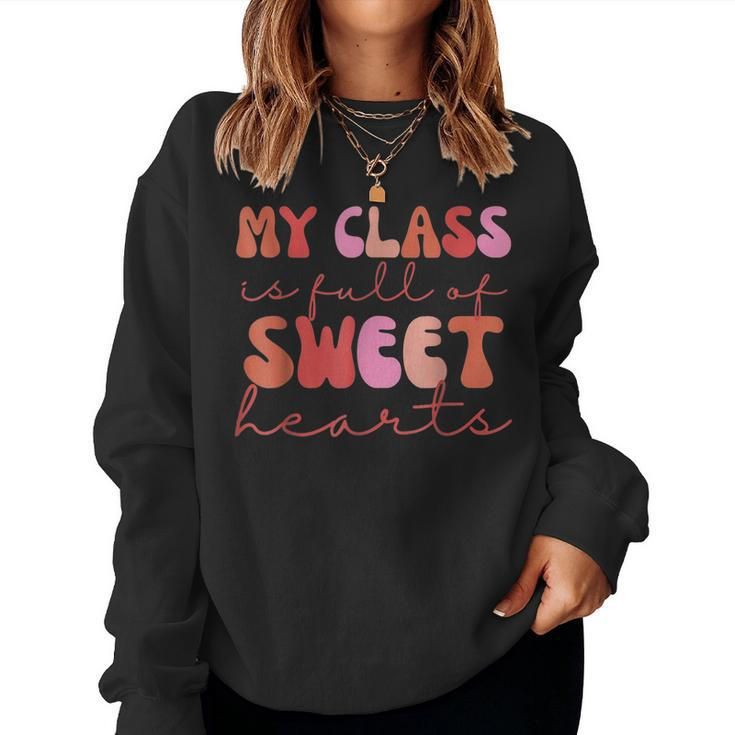 Groovy Teacher Valentine Back To School 100 Days Of School  V2 Women Crewneck Graphic Sweatshirt