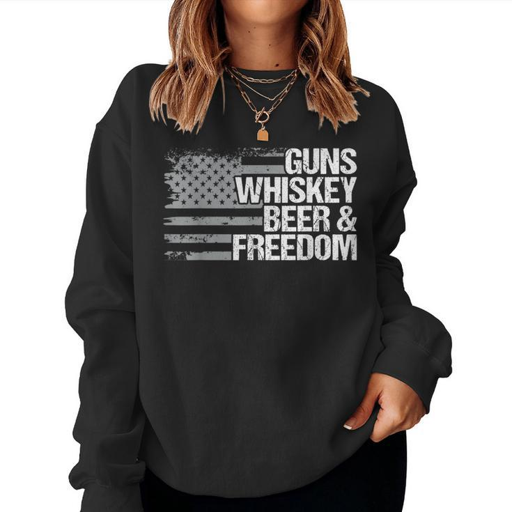 Guns Whiskey Beer And Freedom Veteran American Flag Women Sweatshirt