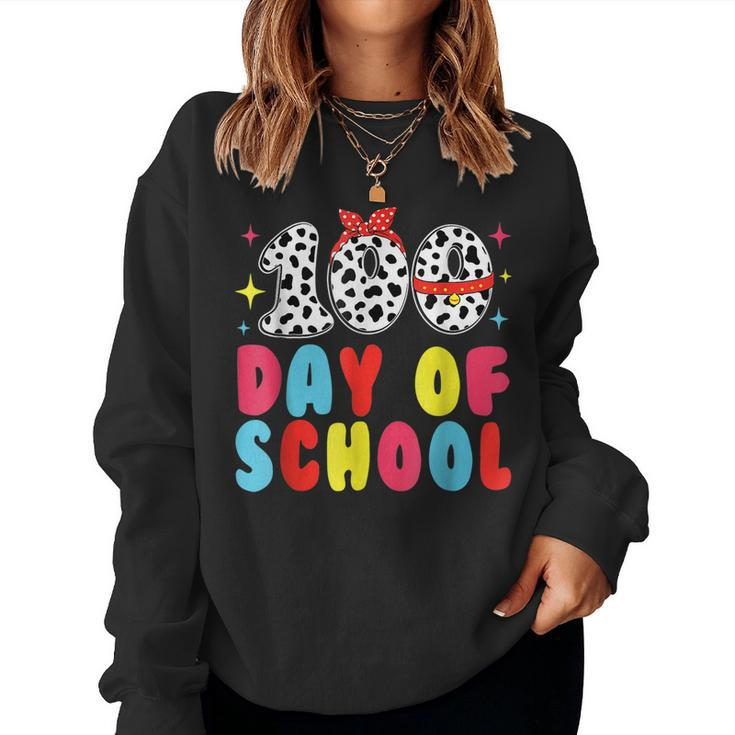 Happy 100 Day Of School Students Kids Dalmatian Dog Teachers  Women Crewneck Graphic Sweatshirt