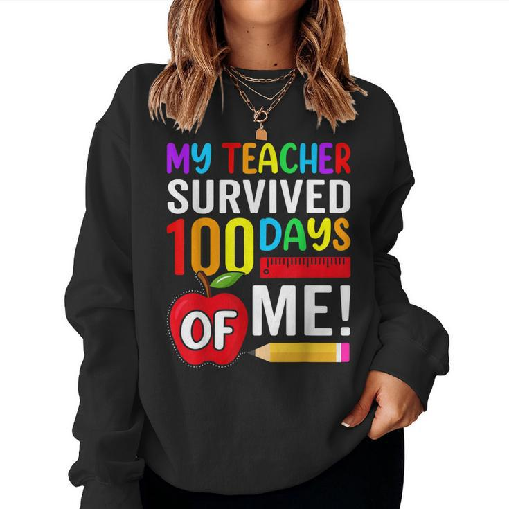 Happy 100 Days Of School Boys Girls Kindergarten Teacher  Women Crewneck Graphic Sweatshirt