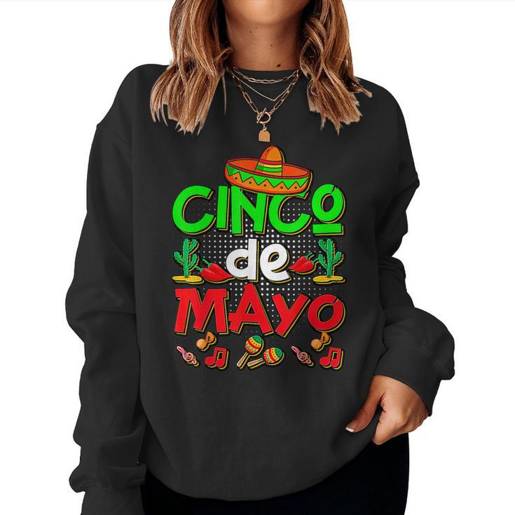 Happy Cinco De Mayo Colorful Sombrero Cactus Mexican Party Women Sweatshirt