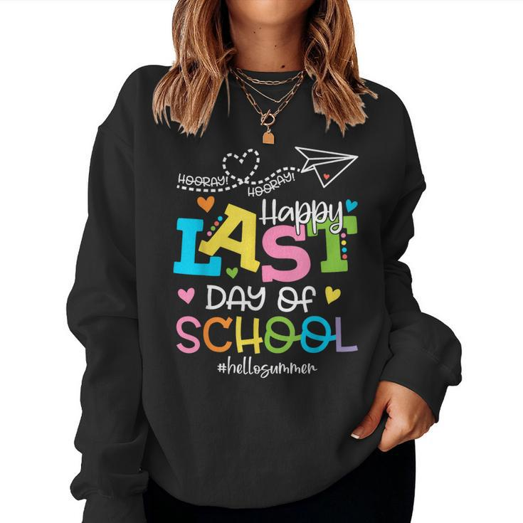 Happy Last Day Of School Hello Summer Students And Teachers  Women Crewneck Graphic Sweatshirt