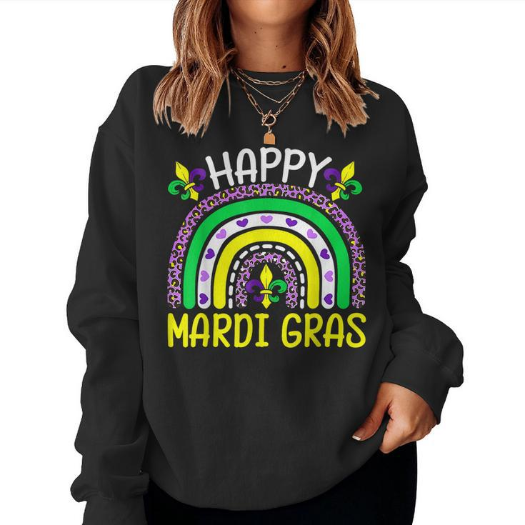 Happy Mardi Gras Leopard Boho Rainbow Women Girls Kids Gifts  V6 Women Crewneck Graphic Sweatshirt