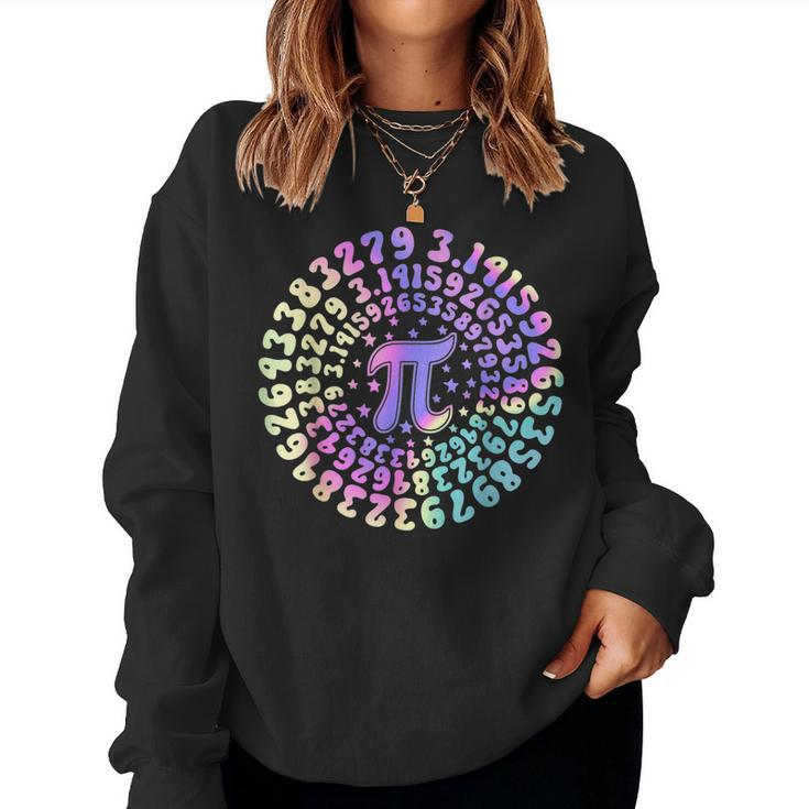 Happy Pi Day Retro Groovy Math Teacher Student  Women Crewneck Graphic Sweatshirt