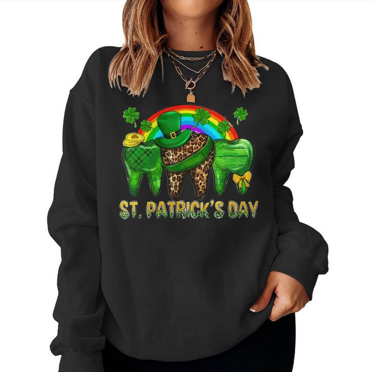 Happy St Patricks Day Dental Assistant Tooth Irish Rainbow  Women Crewneck Graphic Sweatshirt