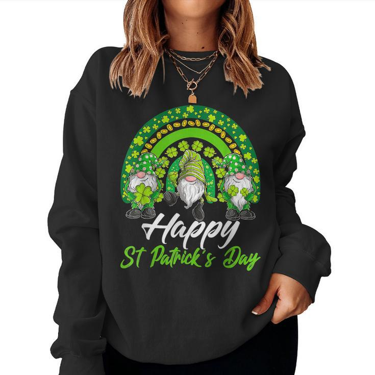 Happy St Patricks Day Shamrock Rainbow Three Gnomes Lucky  Women Crewneck Graphic Sweatshirt